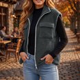 thumbnail image 3 of Sentuca Womens Vest Stand Collar Full Zip Plush Fleece Coat with Pockets Sleeveless Warm Cozy Soft Wear Jackets, Gray 3XL, 3 of 8