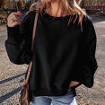 thumbnail image 6 of Round Neck Pullover for Women Loose Lambswool Casual Versatile Long Sleeve Top Fall Winter Sweatshirt Black L, 6 of 8