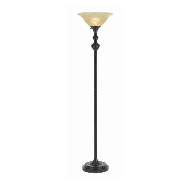 Benjara BM224782 3 Way Glass Shade Torchiere Floor Lamp with Metal