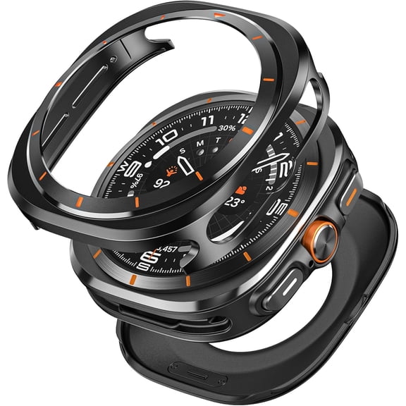 2 in 1 Rugged Metal Case for Samsung Galaxy Watch 7 Ultra Case, Aluminum Shockproof Protective Bumper Cover for Galaxy Watch 7 Ultra (2024) 47mm Metal Case