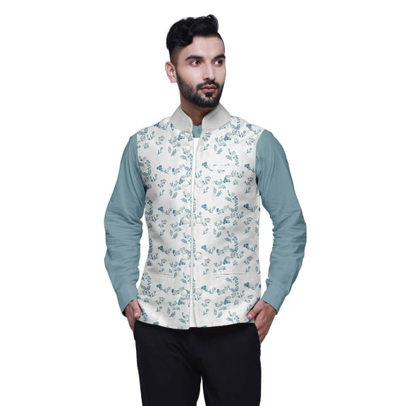 Atasi Printed Nehru Jacket Mens Bandhgala Ethnic Jacket Party Wear Wedding Clothing-Large