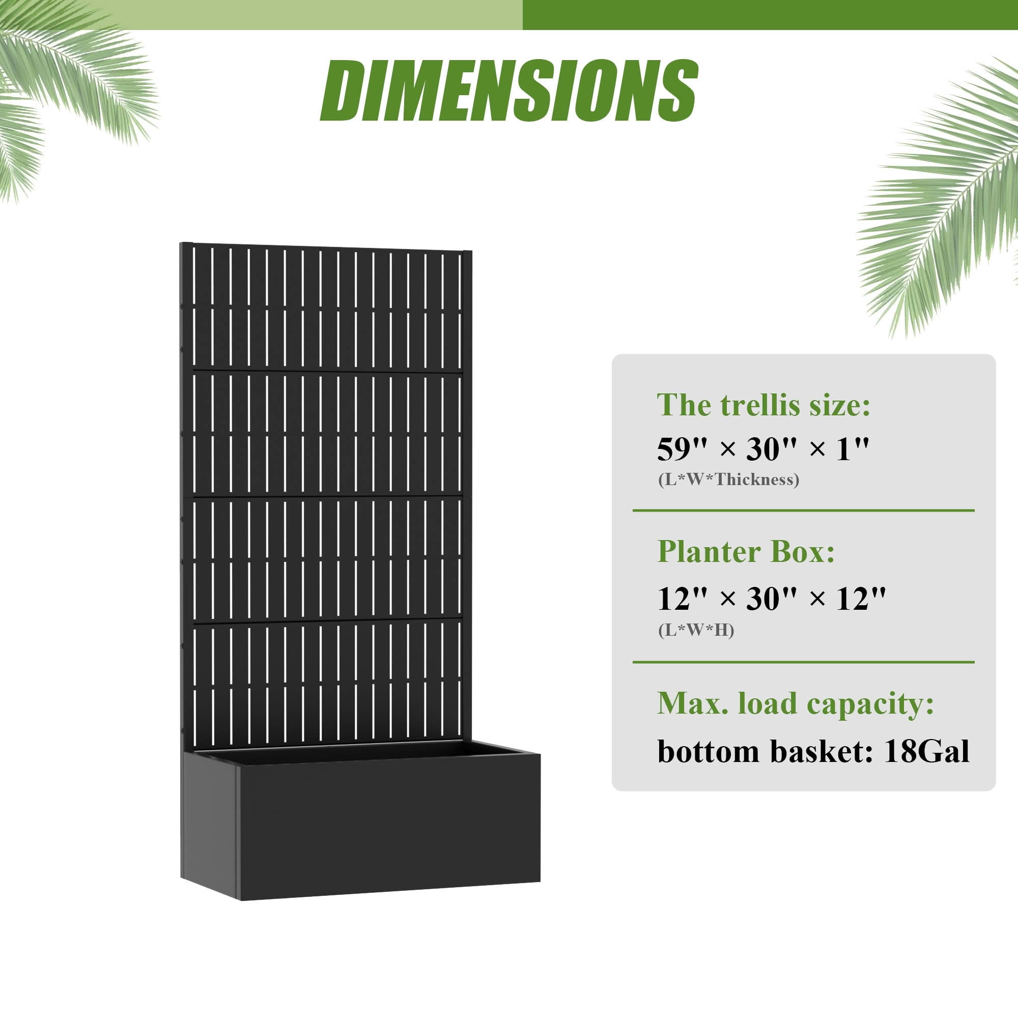 MAYEERTY 59X30" Metal Outdoor Black Privacy Screen with Planter Box for Backyard & Garden, 4 Piece Set