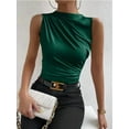thumbnail image 2 of Women'S Casual Ruched Mock Neck Tank Top Sleeveless Slim Fit Work Shirt Tops Dark Green XL, 2 of 6