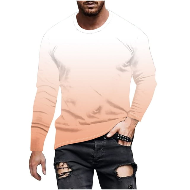 Haut Imprimé Dégradé pour Homme, Décontracté, à Manches Longues, Col Rond, Haut/chemise