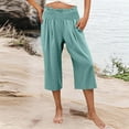 thumbnail image 6 of Horkkom Capri Pants for Women High Waisted Wide Leg Pants Pull On Loose Flowy Cropped Pants Casual Ruched Elastic Waist Yoga Pants, 6 of 9