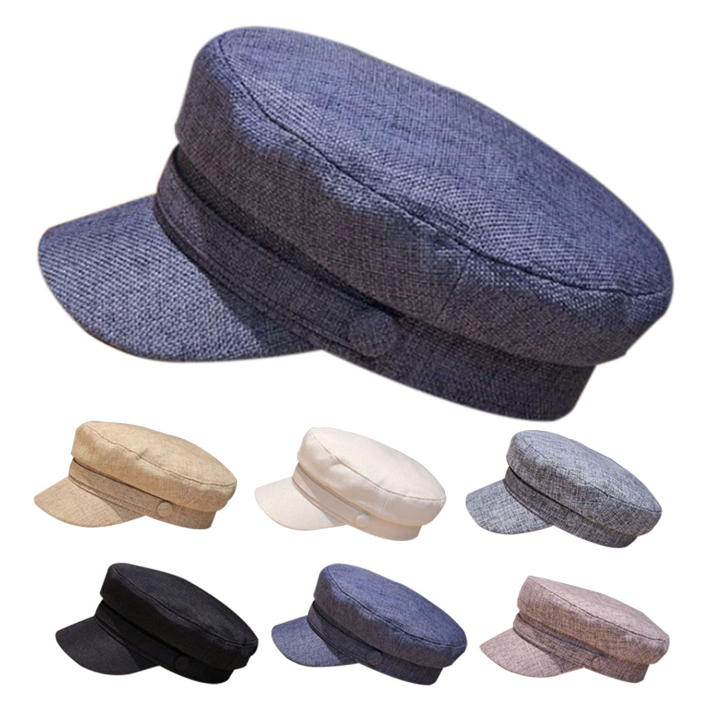 Seemannskapitän Mütze – Baumwoll-Leinen Baskenmütze, Flache Krone, Unisex, Dunkelblau, Größe 56-58 Cm