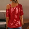thumbnail image 6 of Purcolt Sequin Tops for Women Sparkly Shinny Off The Shoulder Summer Loose Fit Short Sleeve Shirt Trendy Glitter T Shirts, 6 of 9