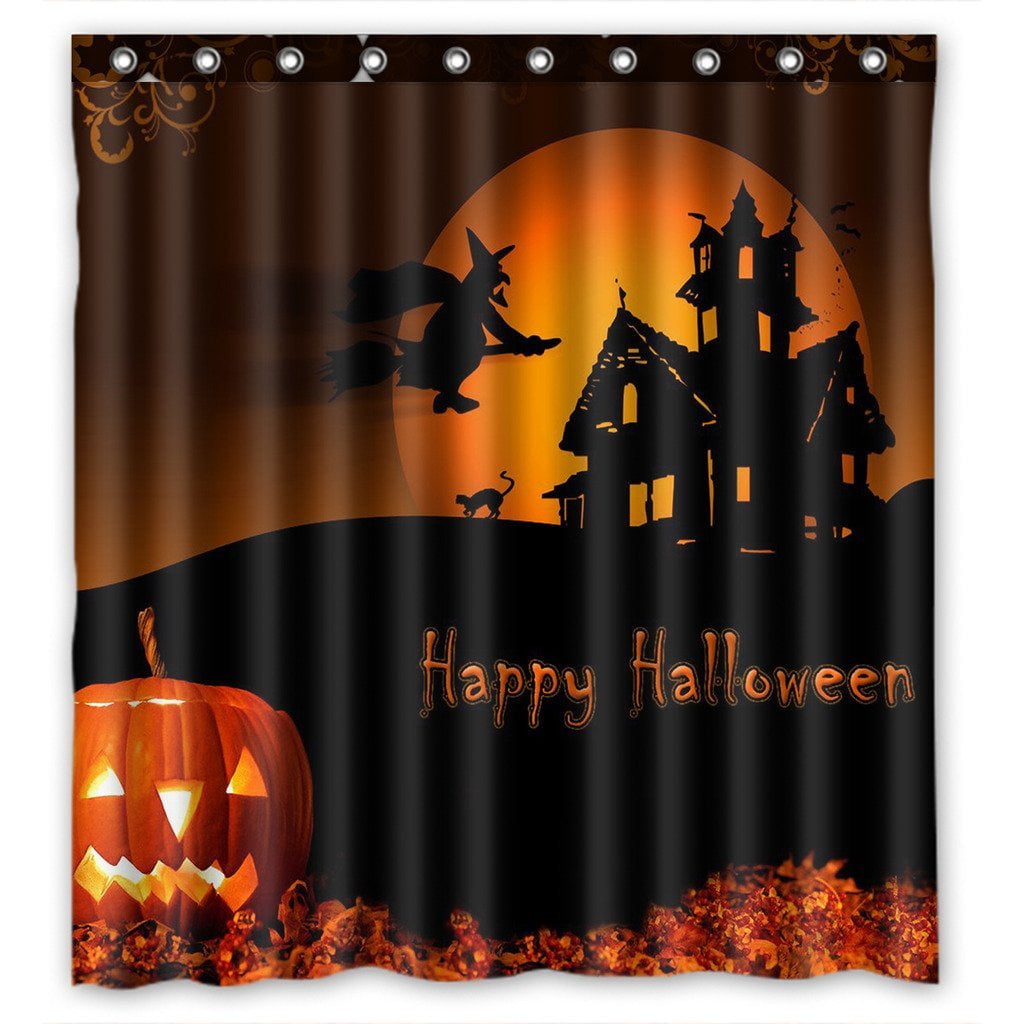 Details about   Halloween Spooky Night Pumpkin Witch Cauldron Waterproof Shower Curtain Set 72" 