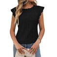 thumbnail image 2 of Women'S Tops Casual Crewneck Cap Sleeve Shirts Crochet Knit Texture Tank Top Blouses, 2 of 9