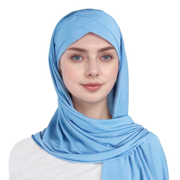 Fgnfyis Head Scarf with Double Layer Tie Front and Integrated Cap Soft and Comfortable for Daily Wear Blue