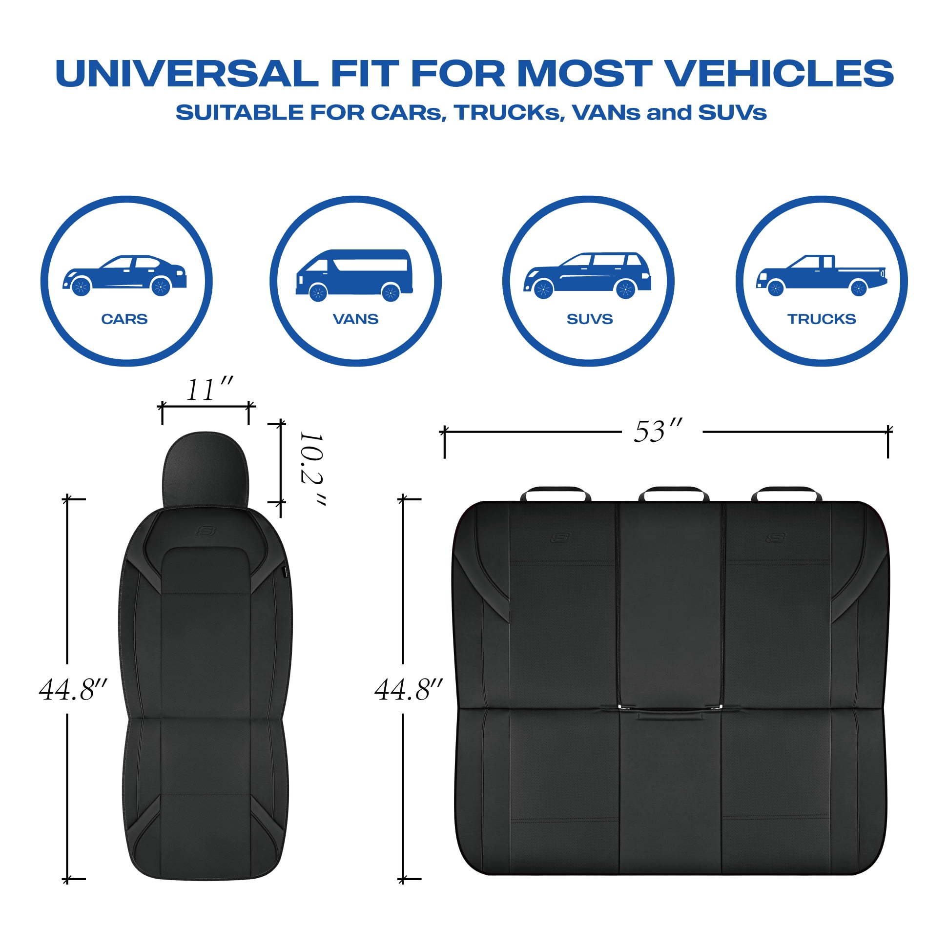 Skechers Premium Leather Car Seat Cover – Front Seat, Durable, Breathable, Universal Fit for Cars, SUVs, and Trucks - Black