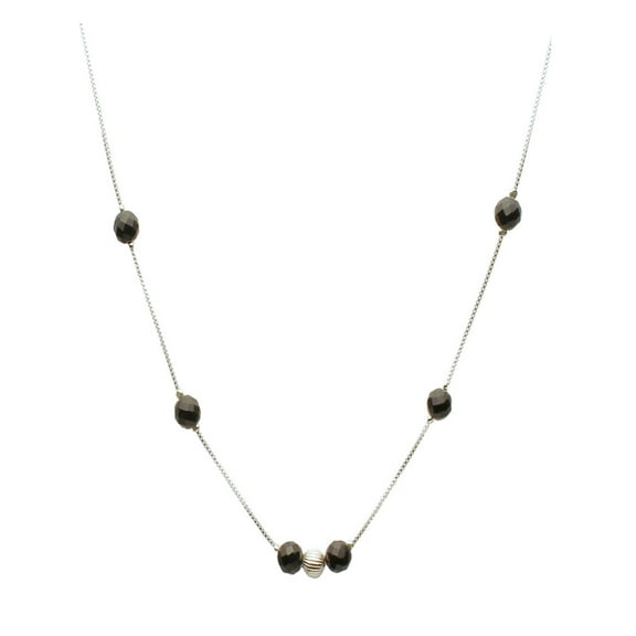 Black Onyx Stone Beads Sterling Silver Corrugated Ball Box Chain Tin Cup Necklace Adjust 16" 2" Ext