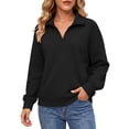 thumbnail image 3 of Jsaierl Quarter Zip Sweatshirts for Women Fall Solid Color V Neck Sweatshirt Lightweight Loose Fit Pullover Cotton Working Out Long Sleeve Tops, 3 of 9