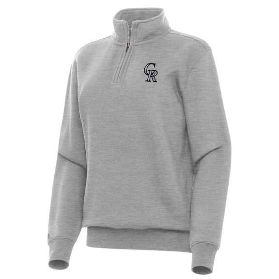 Women's Antigua Heather Gray Colorado Rockies Victory Quarter-Zip Sweatshirt