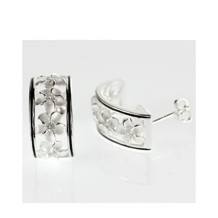 Silver Marcasite Flower Earrings - R.H. Jewelry Sterling Silver Hawaii Earrings Plumeria Cluster Flower