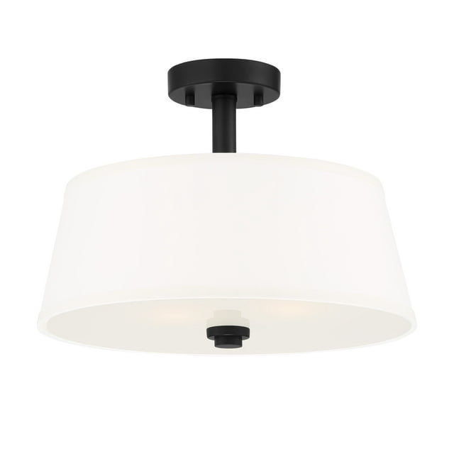 DESIGNERS FOUNTAIN 88511-MB Studio - 2 Light Semi Flush-Mount, Matte Black Finish with White Fabric Shade