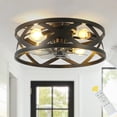thumbnail image 2 of Bella Depot 20" Industrial Black Flush Mount Ceiling Fan with Light and Remote 6-Speed Reversible DC Motor, 2 of 14