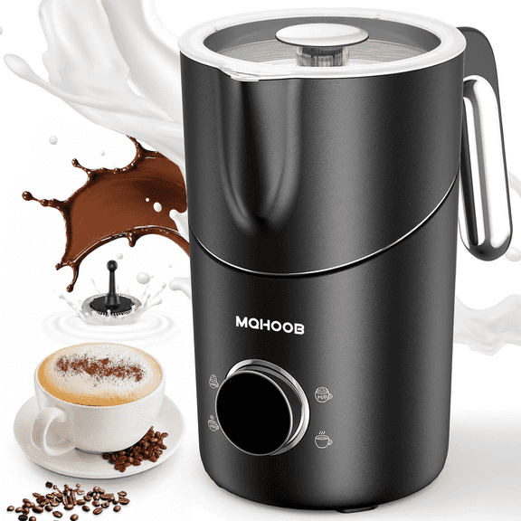 MQHOOB 4-in-1 Electric Milk Frother & Steamer, 21.16OZ Hot Cold Foam Maker, Detachable Stainless Steel Jug, Teflon-Free, Dishwasher Safe for Latte, Cappuccino, Macchiato, Hot Chocolate