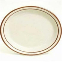 Tuxton China TBS-914 Bahamas 13.5 in. x 11.13 in. Narrow Rim with Brown Speckle Oval Platter - White - 1 Dozen