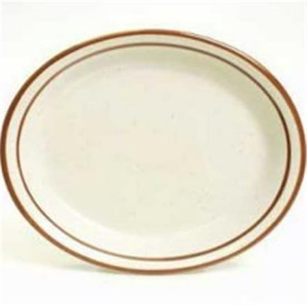 Tuxton China TBS-914 Bahamas 13.5 in. x 11.13 in. Narrow Rim with Brown Speckle Oval Platter - White - 1 Dozen