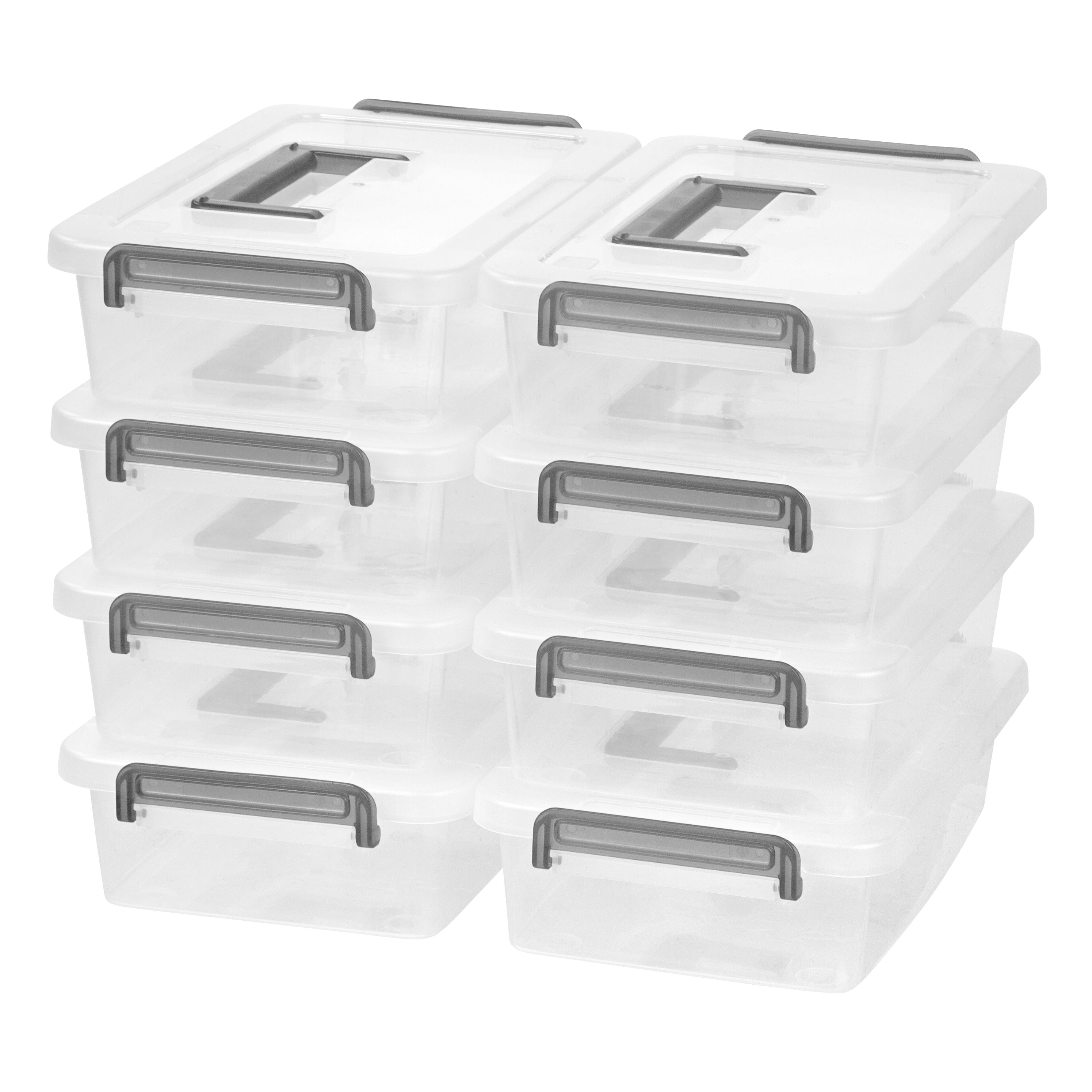IRIS Medium Modular Latching Box with Silver Handle, Clear Set of 8
