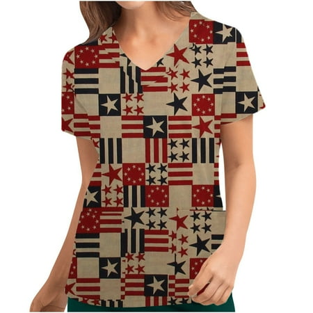 

Yourumao Women Clearance TopsWomen Tops Independence Day Geometry Skims Dupe Slim Tunic Blouse Bustier Short Sleeve Work Scrub Summer Fall Tops