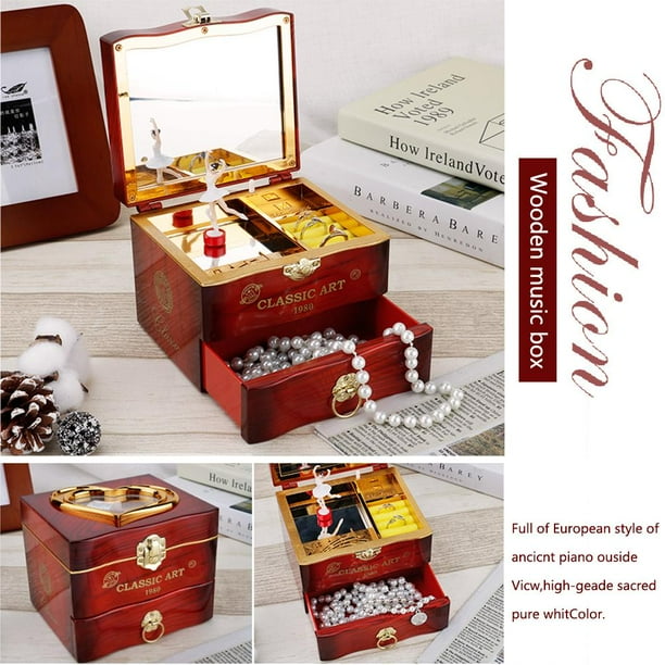 Caja de música de piano de bailarina giratoria clásica Cajas de joyería con mecanismo de relojería (Borgoña) Ndcxsfigh Nuevos Originales