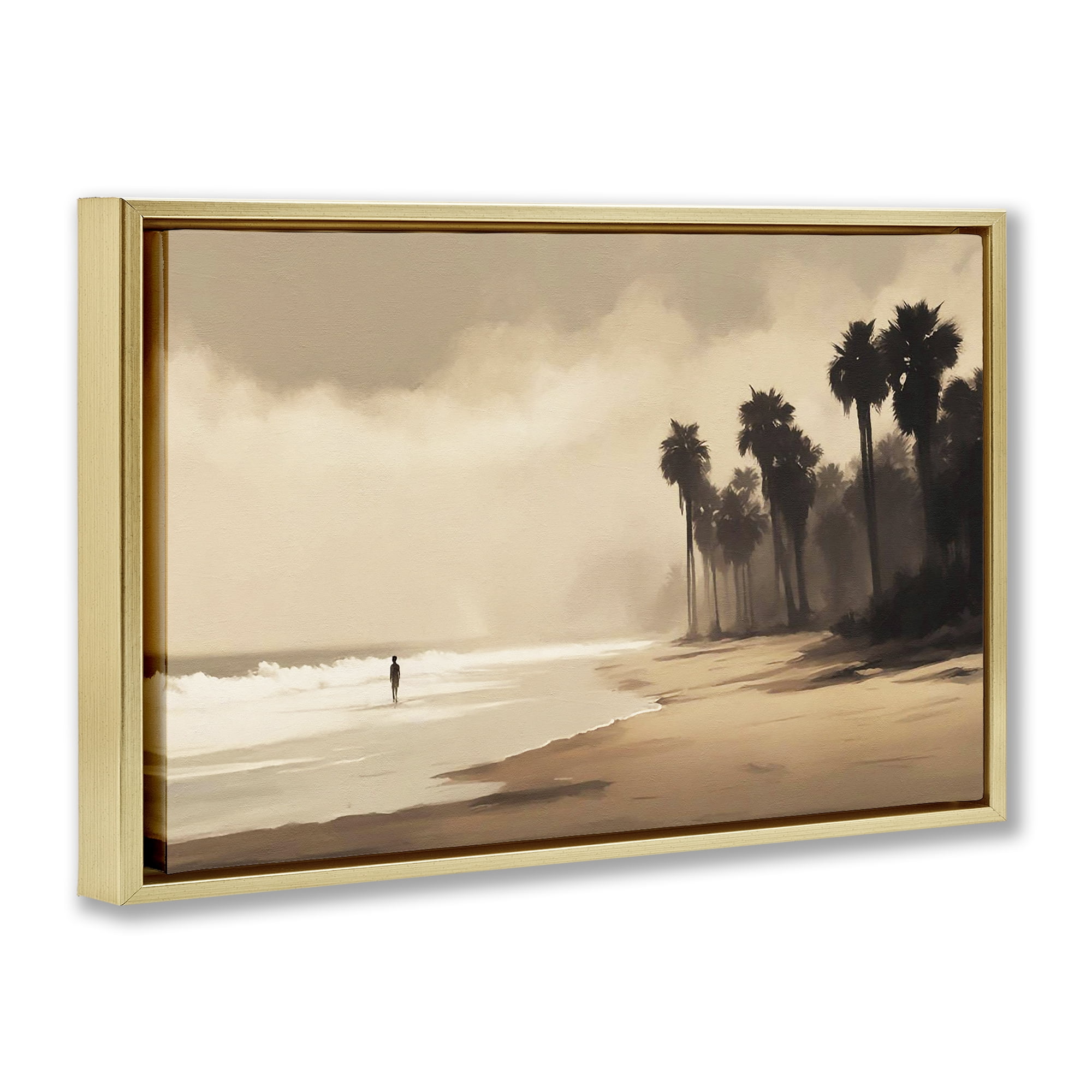 Stupell Industries Moody Beach View Landscape & Nature Painting Gold Floater Framed Canvas Art Print Wall Art, 31 x 21