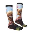 thumbnail image 3 of Picia Women Crew Soft Moisture-wicking Socks Romantic Floral Bear Pattern Design Cotton Socks, One Size fit All, 3 of 9