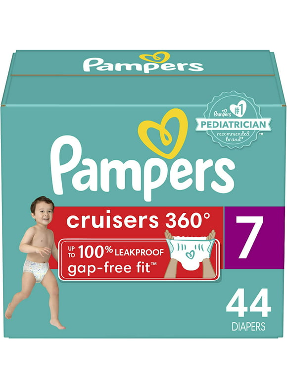Diapers Size 7, 44 Count - Pampers Pull On Cruisers 360 Fit Disposable Baby Diapers with Stretchy Waistband, Super Pack (Packaging May Vary)