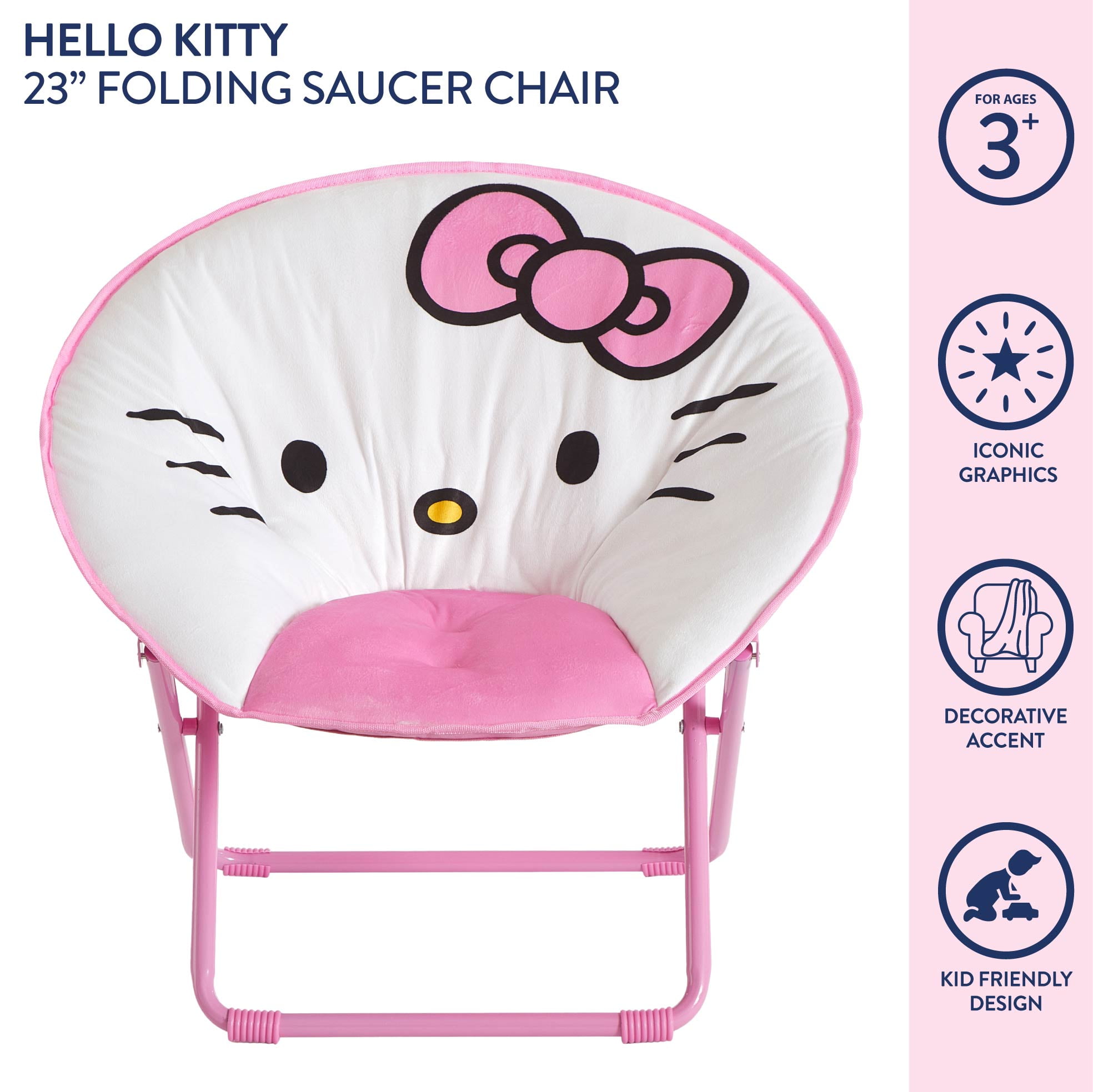 Hello Kitty 23" Kids' Saucer Chair, White/Pink