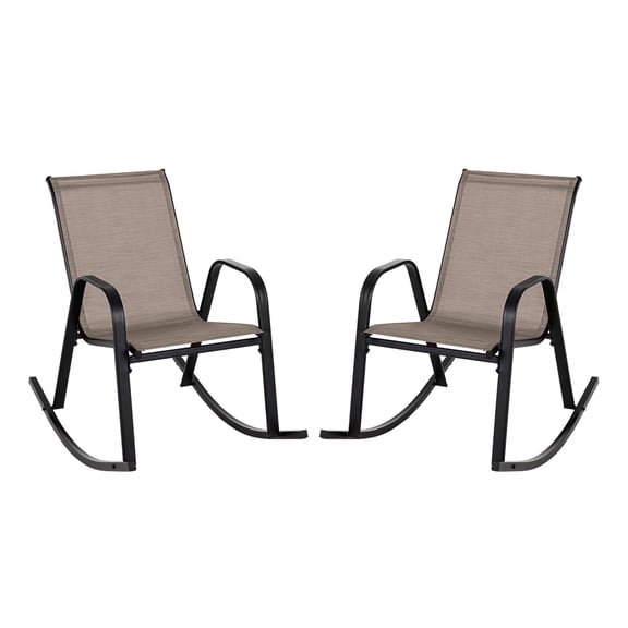 Set of 2 Heavy-Duty Metal Patio Rocking Chairs with Breathable Seat Fabric, Brown