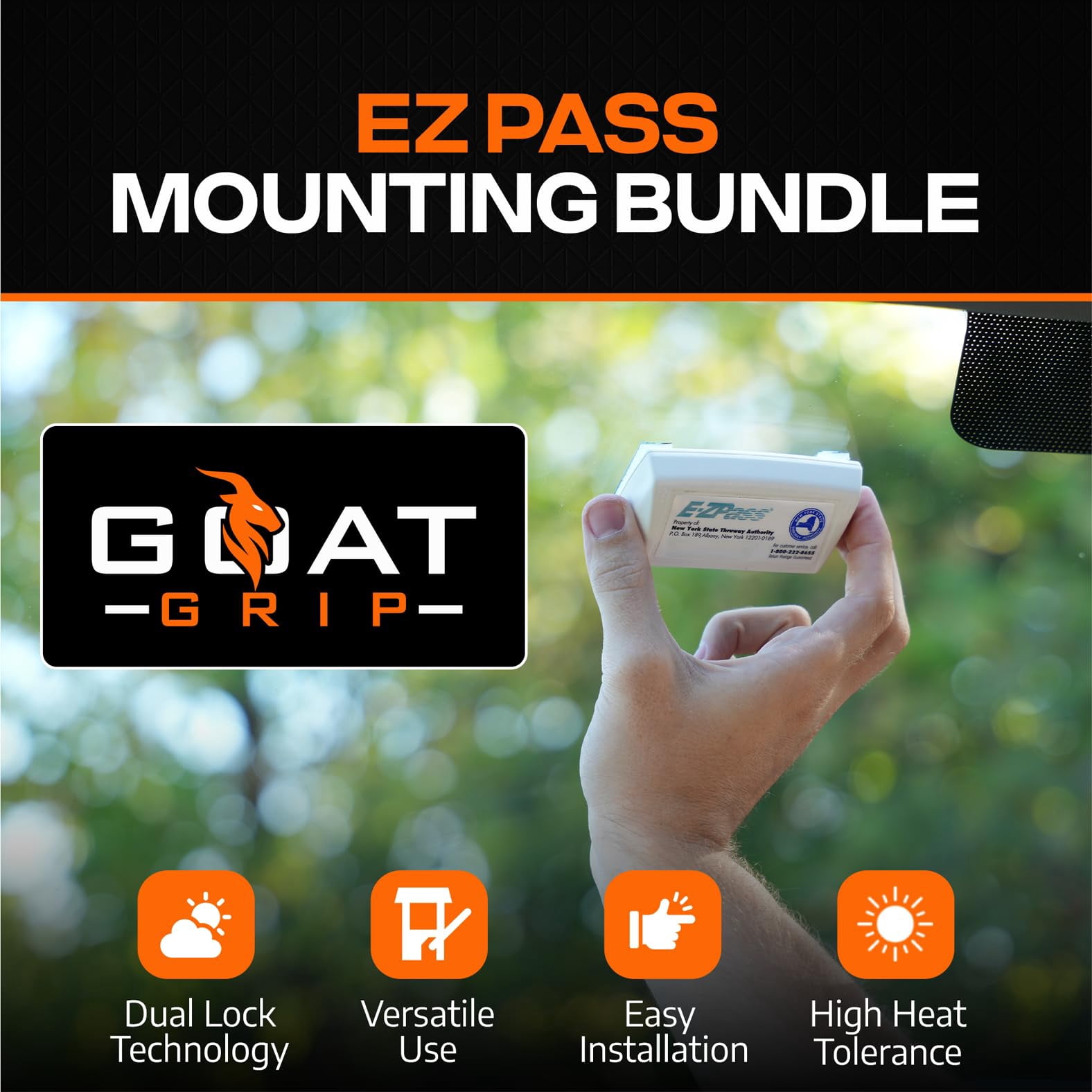 EZ Pass/I-Pass/FasTrak/SunPass Strips | EZ Pass Holder for Windshield | EZ Pass Adhesive Strips | EZ Pass Mounting Tape | EZ Pass Stickers | 12 Clear Strips (6 Sets) with 3 Goat Grip Prep Pads