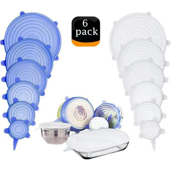 LNKOO Silicone Stretch Lids, 6 Pack XL Up to 8.26'' Diameter Reusable Durable Food Storage Covers for Bowls, 6 Different Sizes to Meet Most Containers, Dishwasher & Freezer Safe