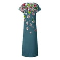 thumbnail image 2 of Fesfesfes Womens Dress Floral Print V Neck Spring Dress Loose Casual Short Sleeve Boho Dress Spring Printed Smocked Flowy Party Dress Beach Maxi Dress, 2 of 5
