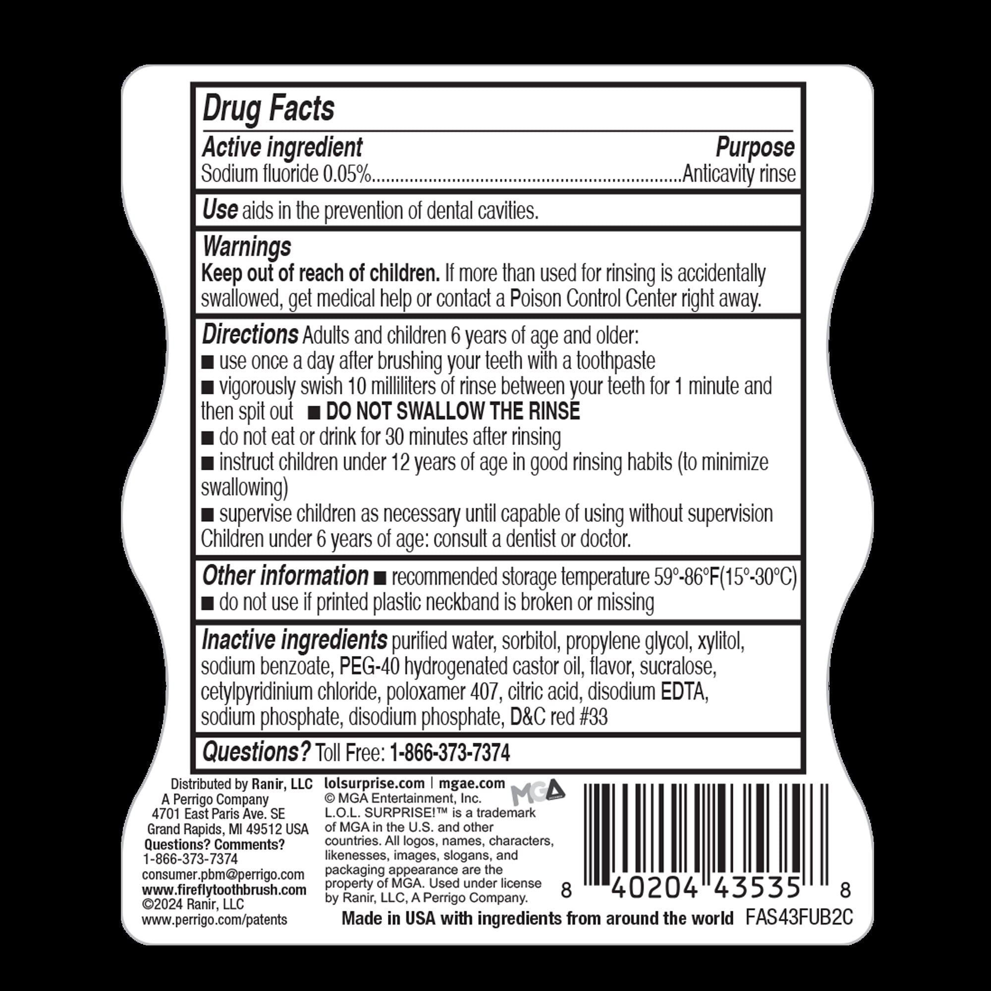 Firefly Kids Anti-Cavity Fluoride Rinse, L.O.L. Surprise!, Alcohol Free, Wild Melon, 16 oz