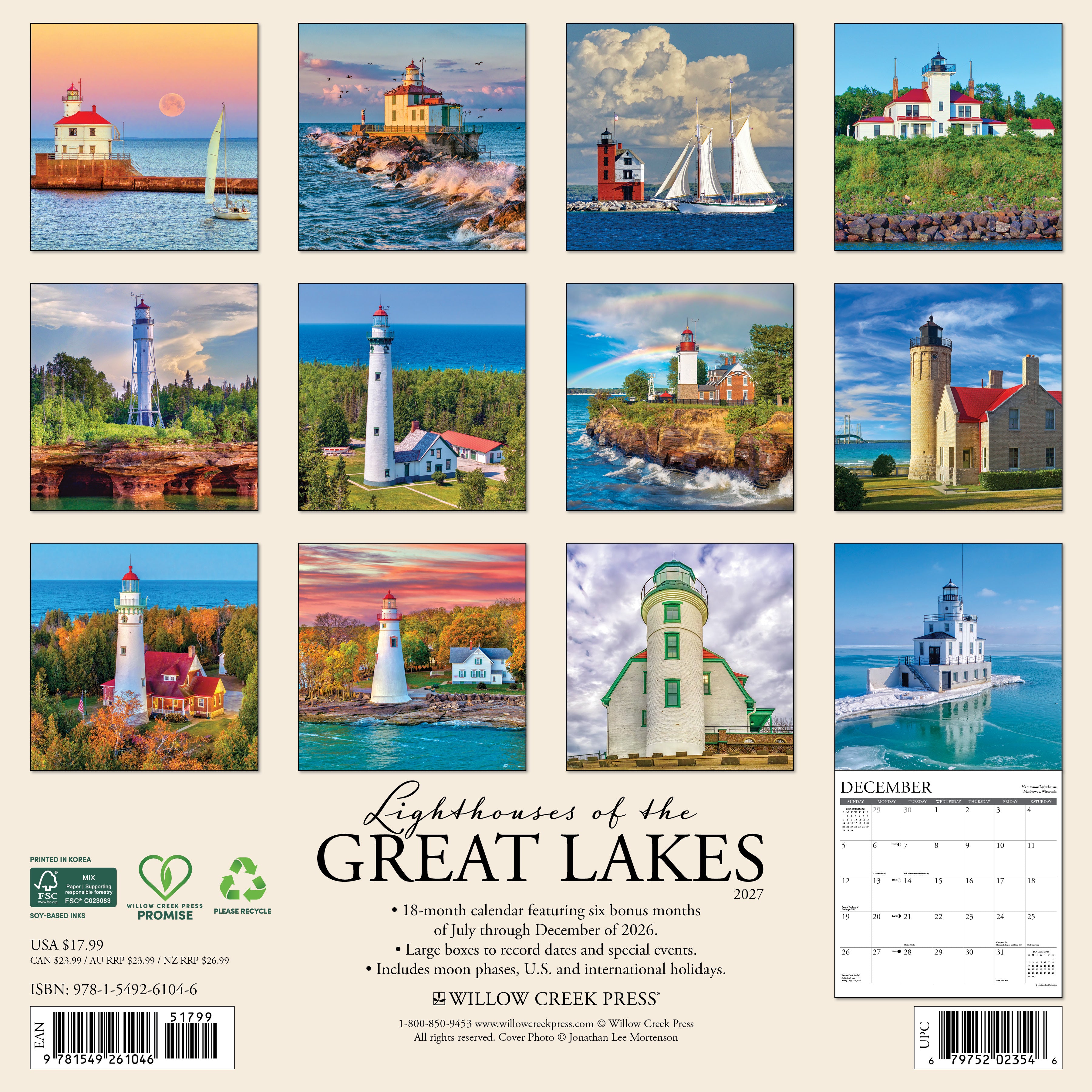Willow Creek Press, Lighthouses of the Great Lakes 2027 Wall Calendar
