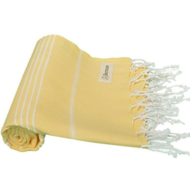 Bersuse 100% Cotton Anatolia Turkish Towel - 37x70 Inches, Yellow 