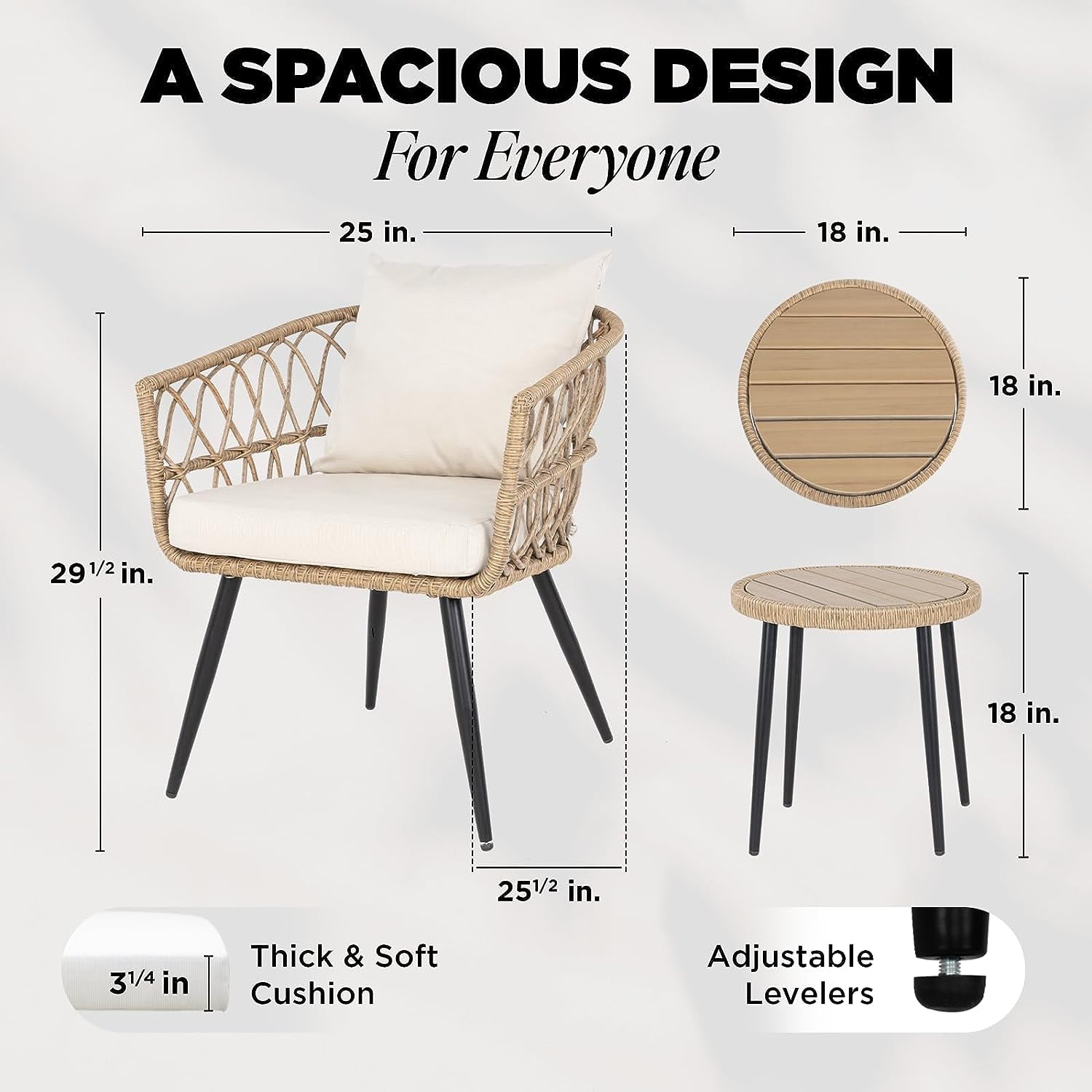 Idzo Pierre Wicker Patio Table And Chairs Set of 2 with Premium Olefin Fabric Soft Cushions