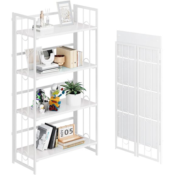 Tiers Folding Bookshelf, Foldable Storage Shelves Vintage Bookcase Standing Racks Study Organizer Home Office