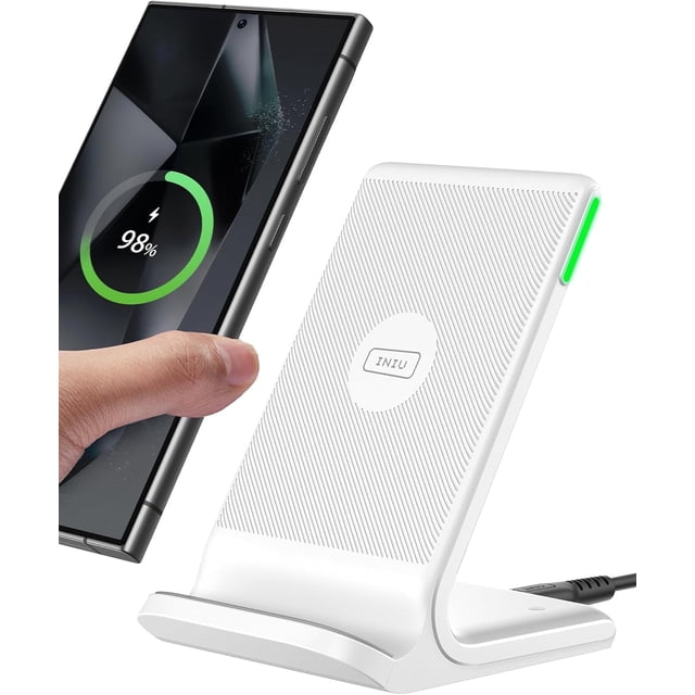 INIU Cargador Inalámbrico, Estación de Carga Rápida de 15W con Luz Adaptable para iPhone y Samsung, Blanco