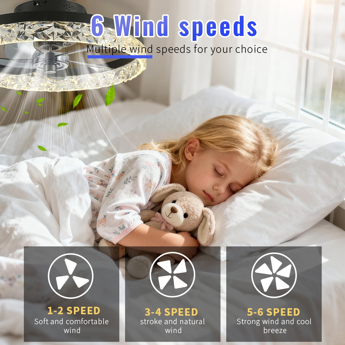 Ceiling Fans with Lights and Remote, 20'' Low Profile Ceiling Fans, 3000-6000K Dimmable Modern Flush Mount LED Fan Light, Fandelier Ceiling Fan for Bedroom, Kitchen, Living Room, Black