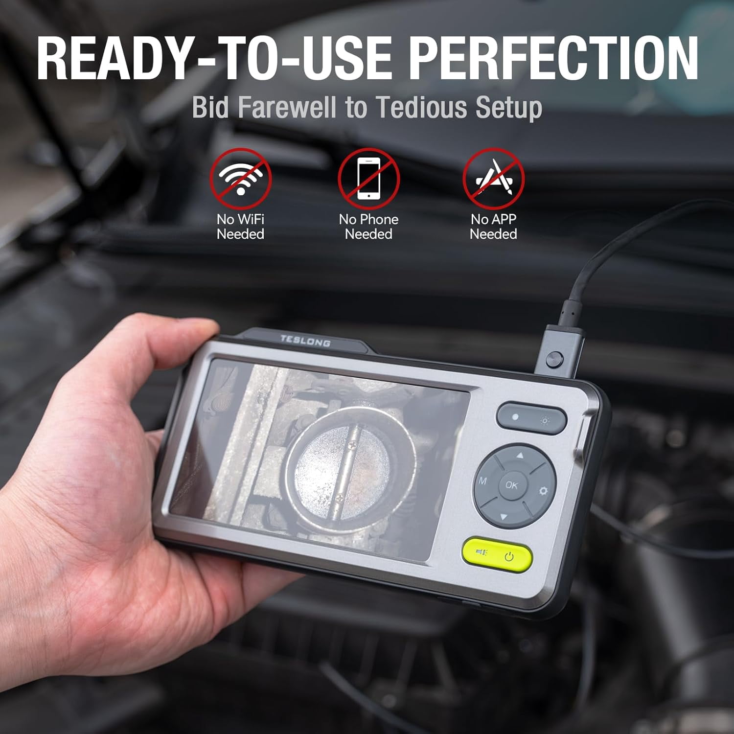 Teslong Endoscope with Light, Dual Lens Borescope 5'' HD Snake Inspection Camera Automotive Fiber Camera for Sewer Duct Plumbing Pipe (5ft)