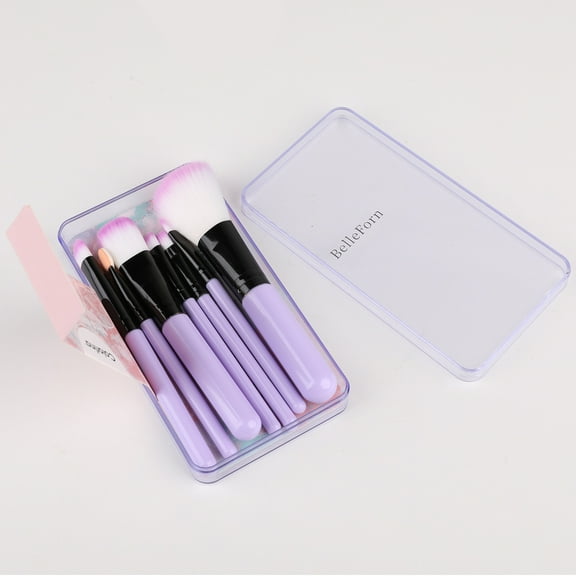 BelleForn 7 Pcs Makeup Brush Set With Clear Storage Case, Purple Cosmetic Brushes For Foundation, Blending, Eyeshadow, Blush