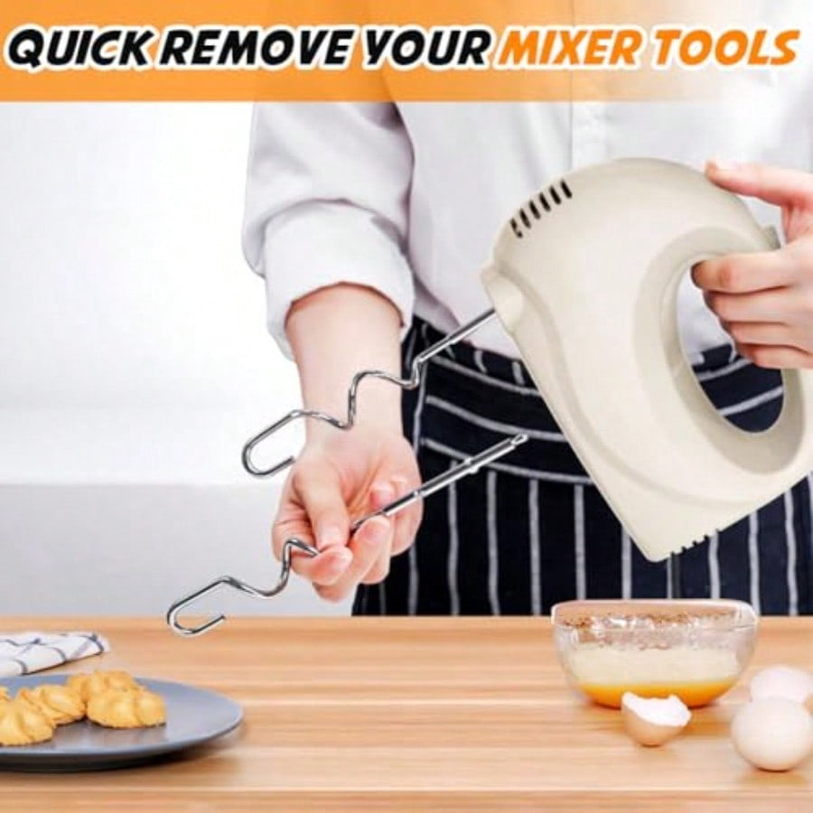 Handmixer Electric Handheld - 5 Speed Portable Kitchen Mixer Electric with 5 Stainless Steel Accessories Whisk Food Beater for Whipping Mixing Cookies Ivory