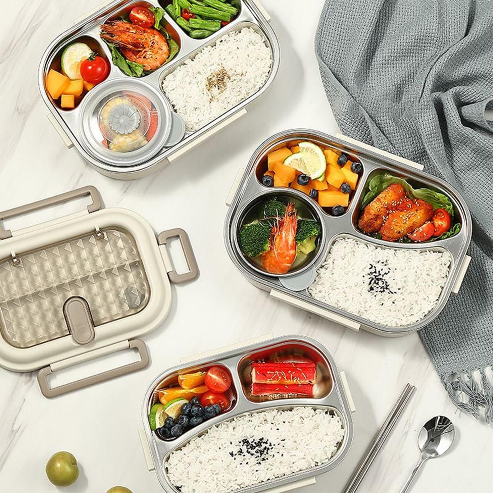 HOZVOMI 304 Stainless Steel Square Lunch Box, Insulated Sealed Bento Box with 3/4/5 Compartments & Large Capacity