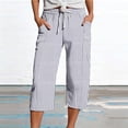 thumbnail image 2 of CAIVO Women Summer Capri Pants Fashion Striped Print Button Casual Versatile Drawstring Loose Ankle Length Pants Cozy Trousers, 2 of 6
