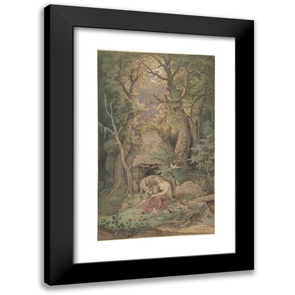 Adrian Ludwig Richter 10x14 Black Modern Framed Museum Art Print Titled - Genoveva (1820-84)