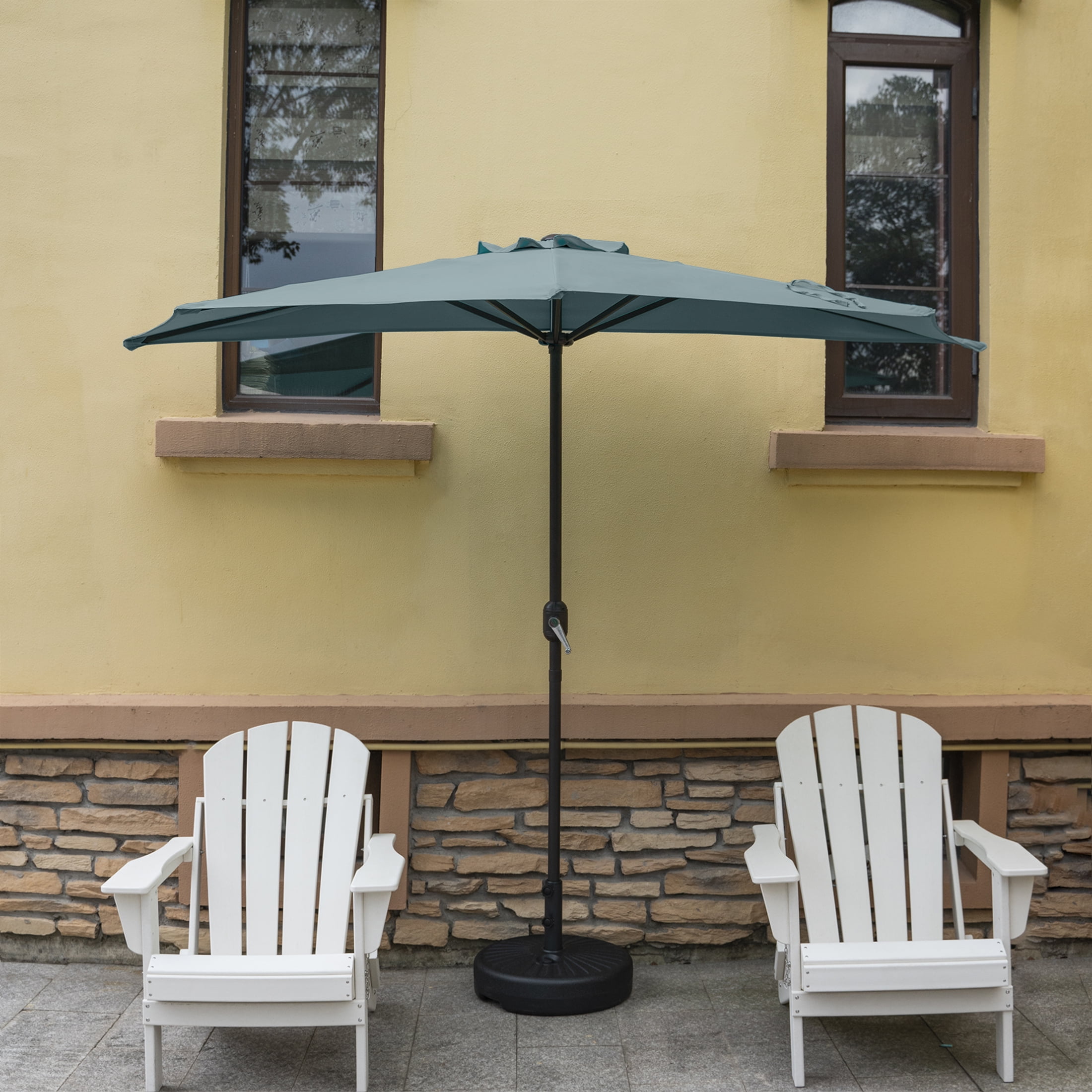 WestinTrends Lanai 9 Ft Outdoor Patio Half Umbrella, Small Grill Deck Porch Balcony Shade Umbrella with Crank, Dark Green