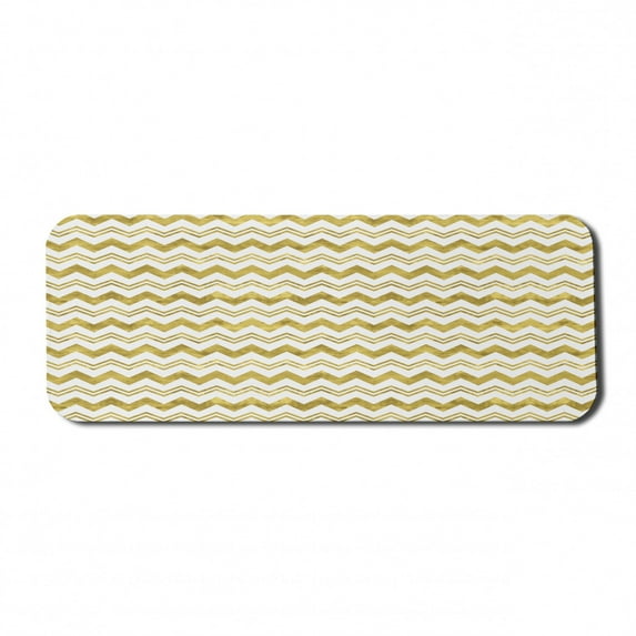 Geometric Computer Mouse Pad, Horizontally Echeloned Design Unbalanced Chevron Style Zigzag Pattern, Rectangle Non-Slip Rubber Mousepad Large, 31" x 12", Pale Coffee and White, by Ambesonne
